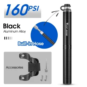 160PSI High Pressure Bike Pump Hose MTB Road Bicycle Tire Inflator Schrader Presta Valve Ball Portable Mini Pump