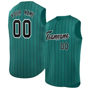 Custom Aqua Black-White Sleeveless Stripe Fashion Baseball Jersey