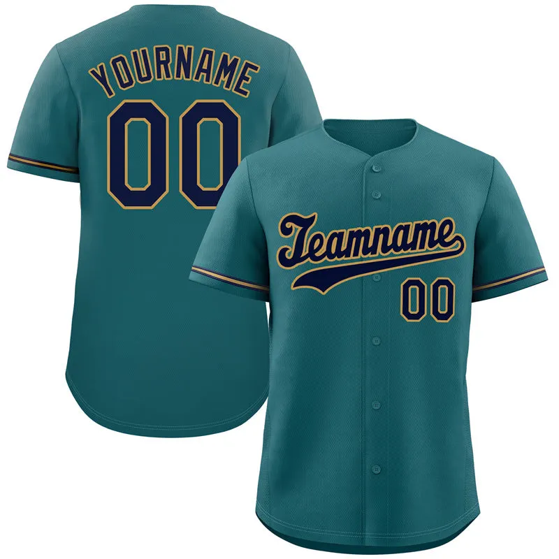 Custom Aqua Navy-Old Gold Hook Classic Style Authentic Baseball Jersey