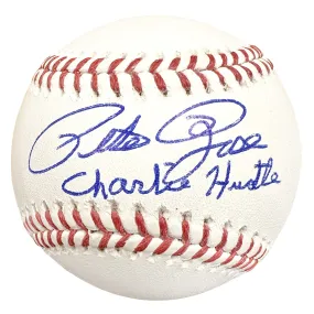 Pete Rose Signed Charlie Hustle Inscription Rawlings Official Major League Baseball (JSA)