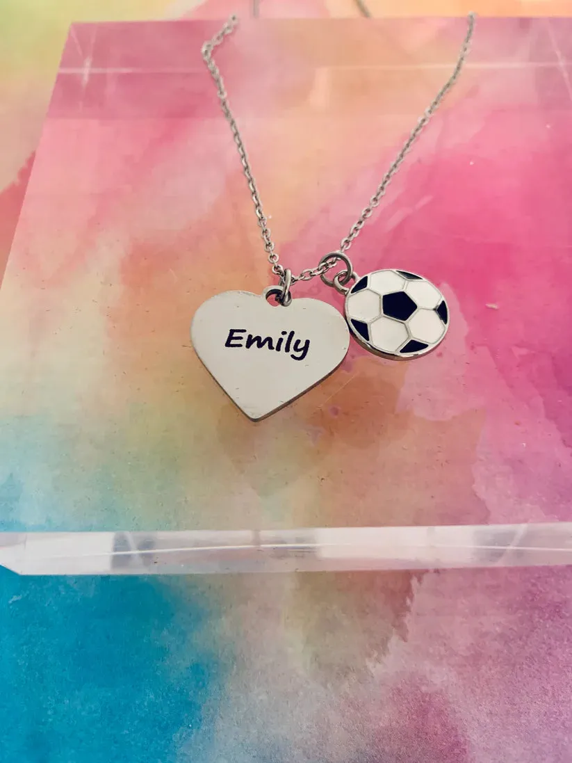 Soccer Engraved Heart Necklace